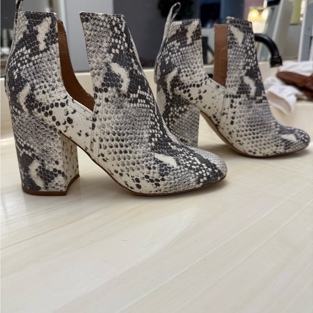 Snakeskin Block Heel Ankle Boots